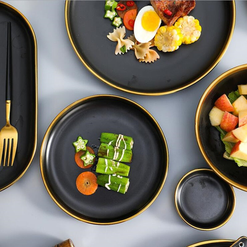 Black Ceramic Kitchen Dinnerware Set