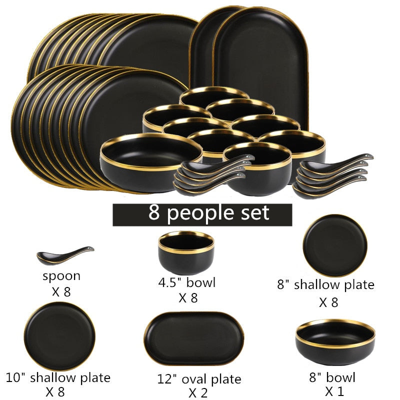Black Ceramic Kitchen Dinnerware Set