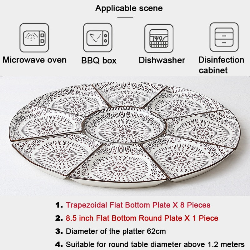 9 Pieces Ceramic Porcelain Dinnerware Plate Set
