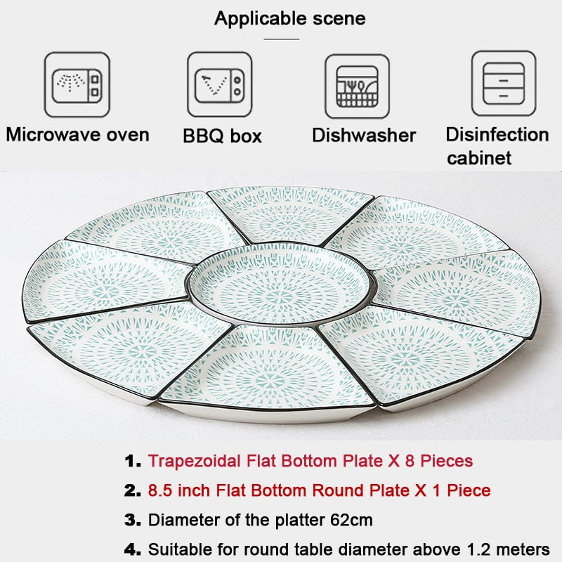 9 Pieces Ceramic Porcelain Dinnerware Plate Set