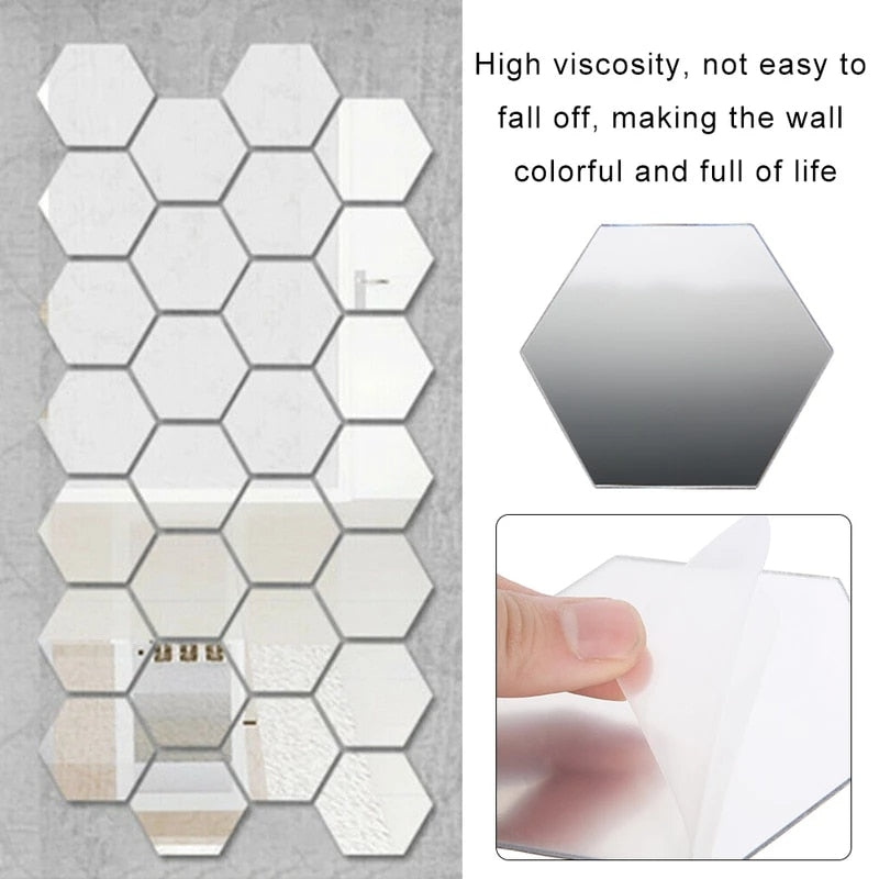 12pcs 3D Mirror Wall Stickers Hexagon Shape