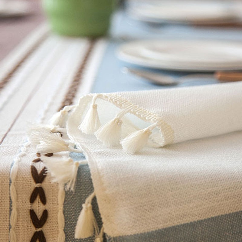 Thick Plaid Decorative Table Linen Cover with Tassel