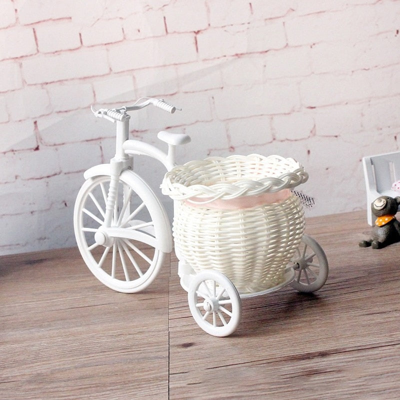 White Bicycle Decorative Flower Basket